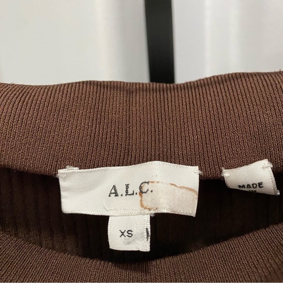 A.L.C. Jaime Midi Skirt Knit Stretch Chocolate Brown Fall Asymmetrical Size XS - Picture 5 of 9